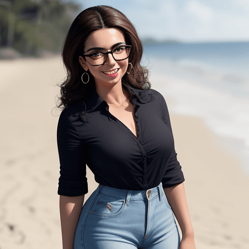 AI generated: A full Body Photo of a beautiful brunette latina girl smiling , black eyes, using glasses, messy bee...