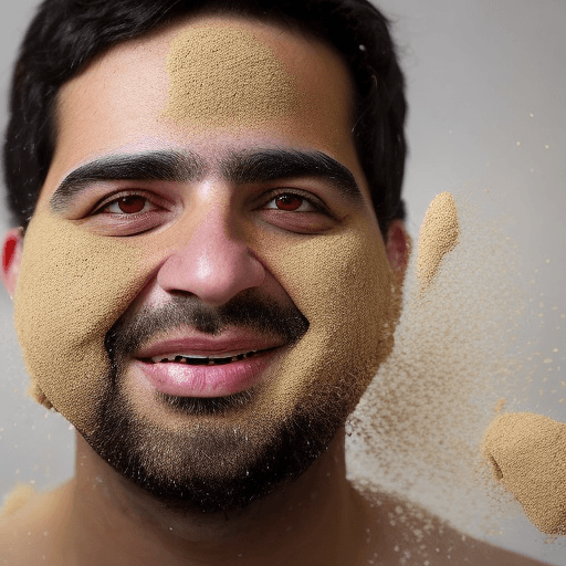 AI generated: Guilherme Boulos with a face covered by wheat flour