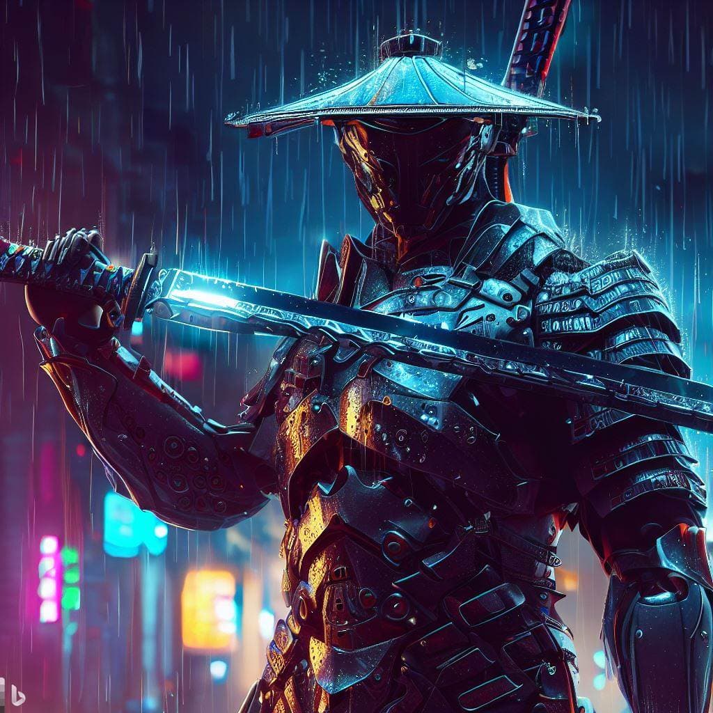 AI generated: futuristic armored ninja wielding sword, full body, insanely detailed and intricate, photography, re...