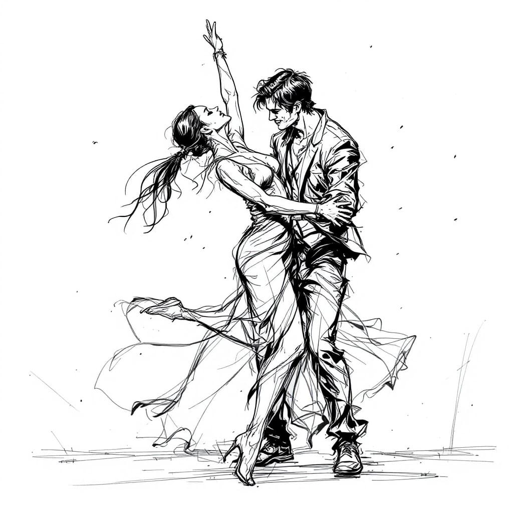 AI generated: reference art sketch of a woman dancing, art reference sketch, pose reference, sketch,outline sketch...
