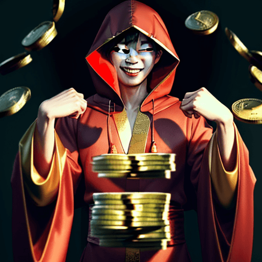 AI generated: High resolution picture. full frontal of korean man wearing a regal red robe with hood holding bags ...