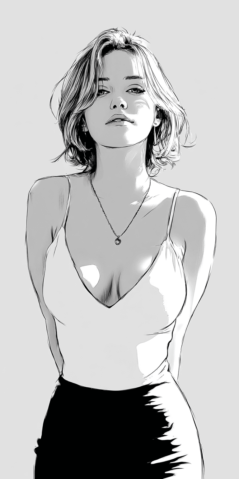 AI generated: minimalist, very basic, simplified continuous line drawing of a woman, in the style of pen drawing b...
