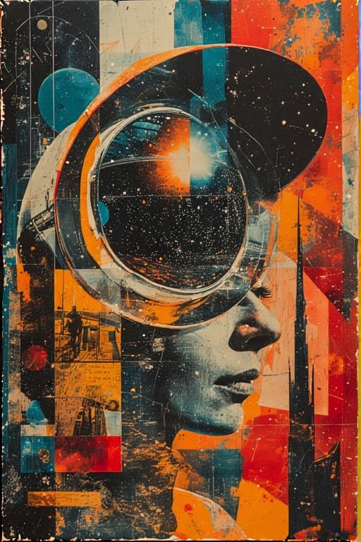 AI generated: A mid-century modern collage, made of random shapes from fashion and science magazines and text book...