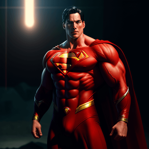 AI generated:  a muscular superman , whole body, cinematic, intense, cinematic composition, cinematic lighting, co...