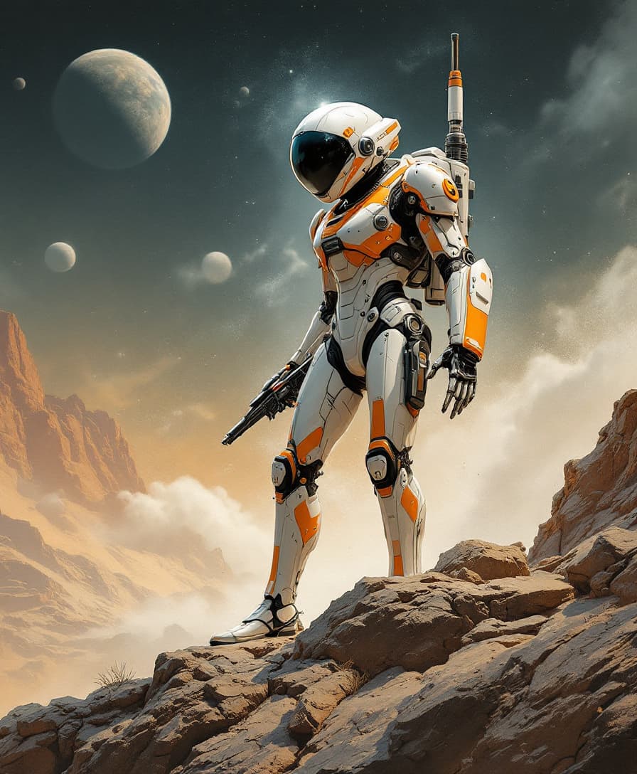AI generated: scifi artwork by roblunda mccallum, in the style of blink-and-you-miss-it detail, full body, dark wh...