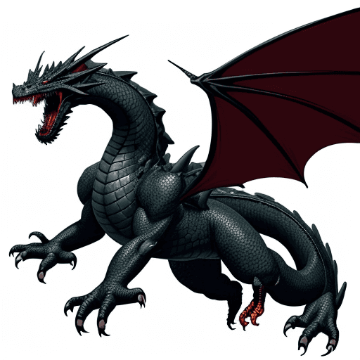AI generated: big black dragon, flying, cartoon