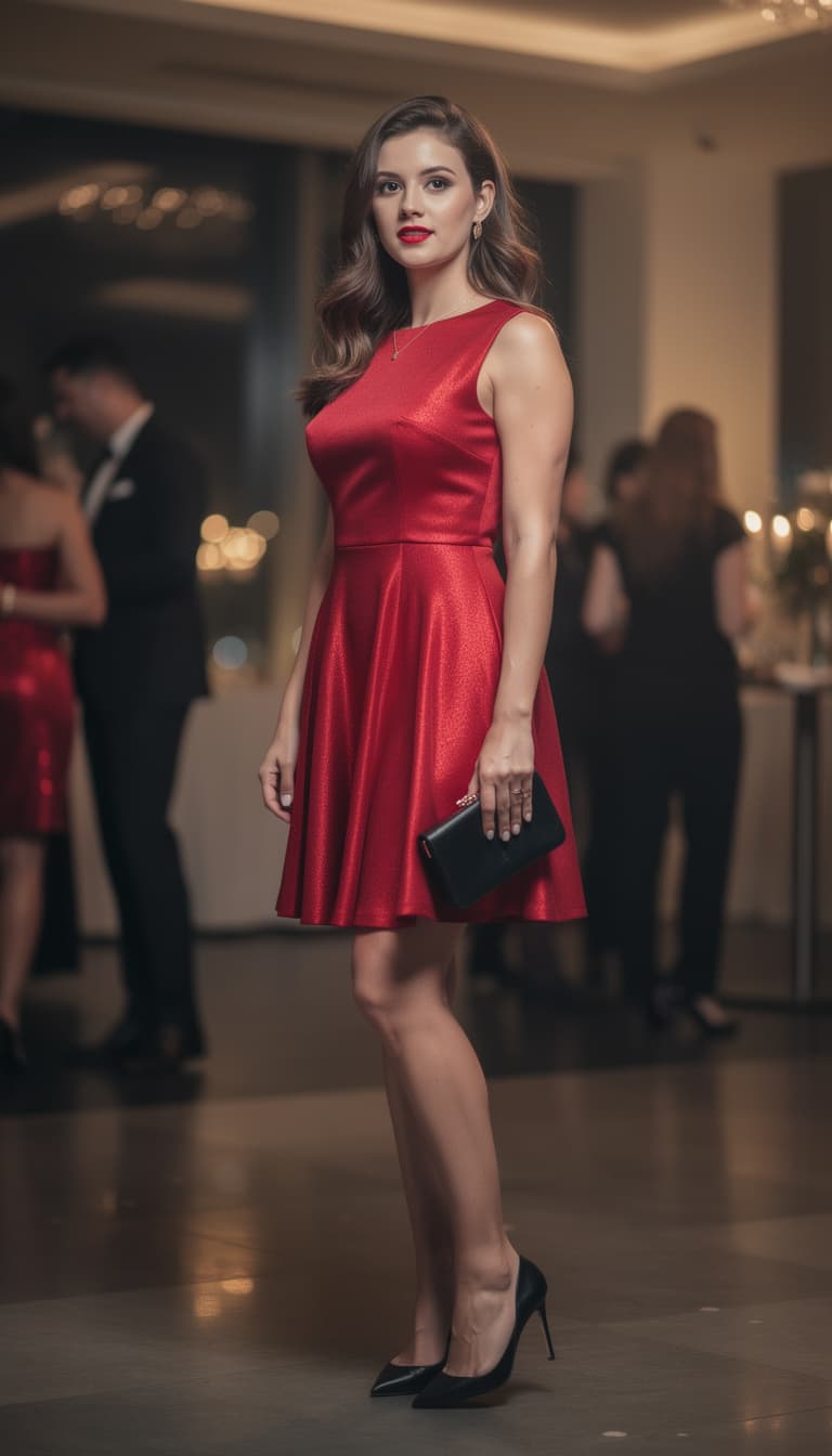 AI generated: Chica con vestido de fiesta rojo