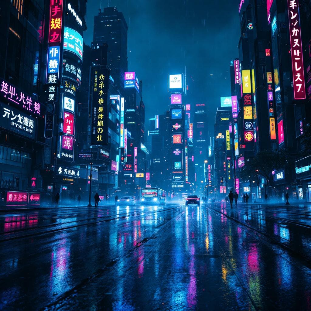 AI generated: A futuristic cyberpunk city at night, glowing neon signs, rainy streets, high detail, 4K
