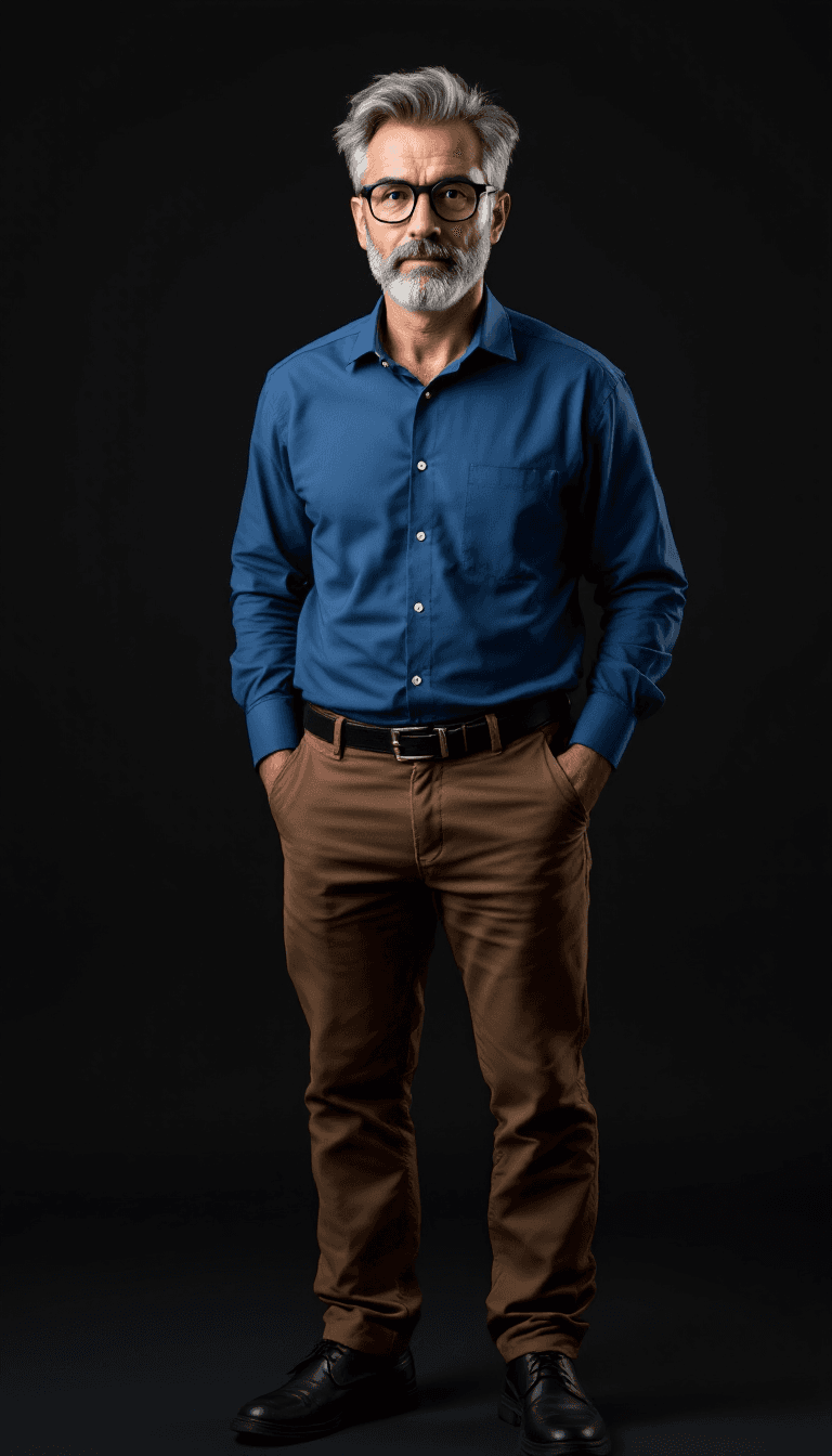 AI generated: Hyper-realistic image of a 40 years old, tall french man, with grey well-groomed hair and short trim...