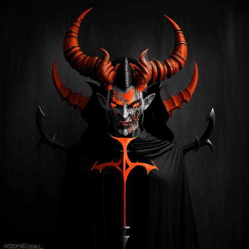 AI generated: Evil black and orange devil, holding a trident, ominous and eerie, highly detailed and realistic, in...