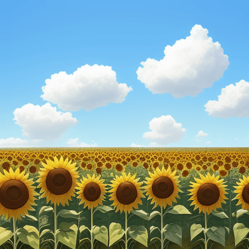 AI generated: Sunflowers in the field, flowers, grass, blue sky, vegetationSunflowers in the field, flowers, grass...