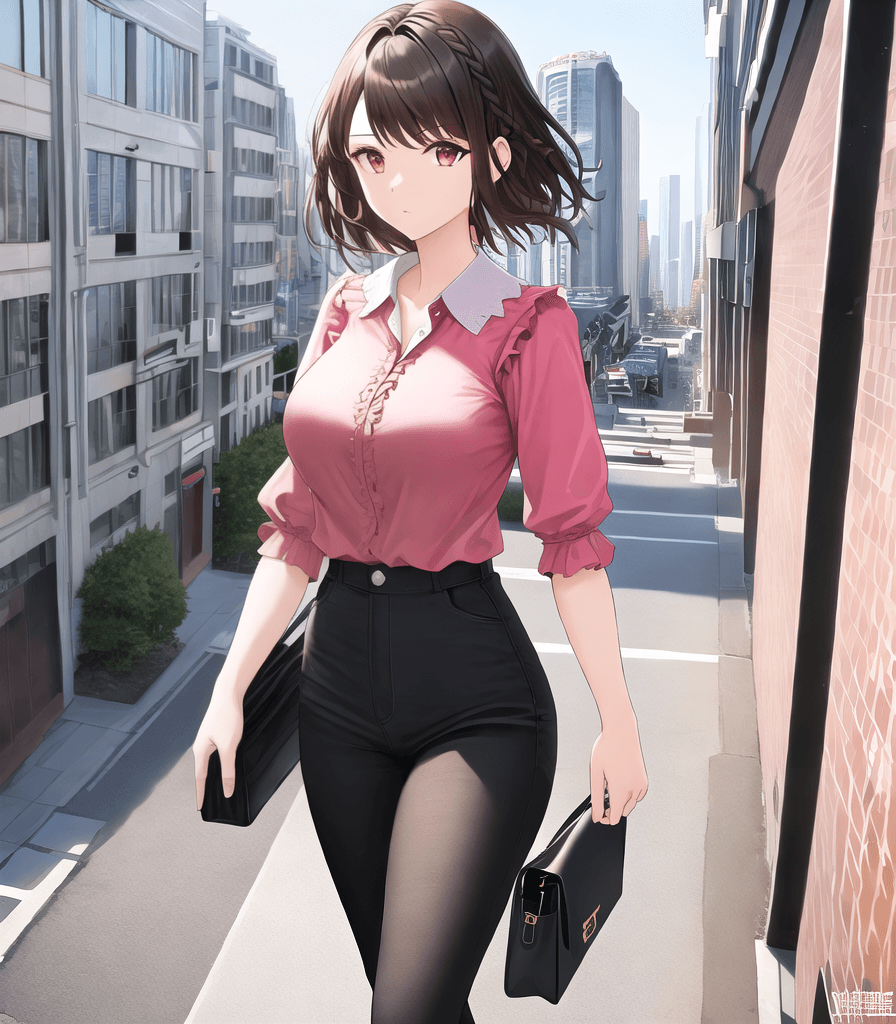 AI generated: (perfect anime illustration), 1girl, parted braids, short hair, brown hair, (huge breasts), best gir...