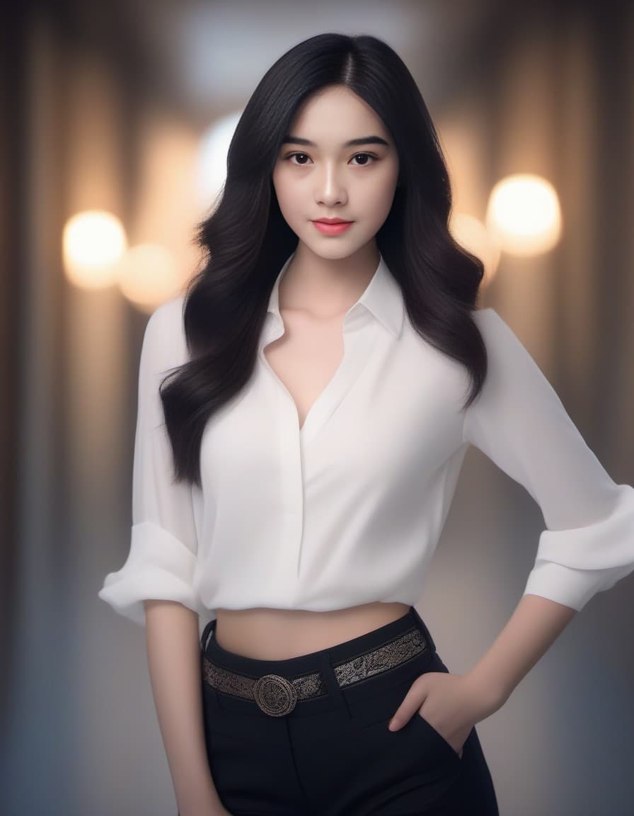 AI generated: photo of pretty korean woman (beautiful:1.2),(long black hair:1.62) (short pants:1.21) intricate ele...