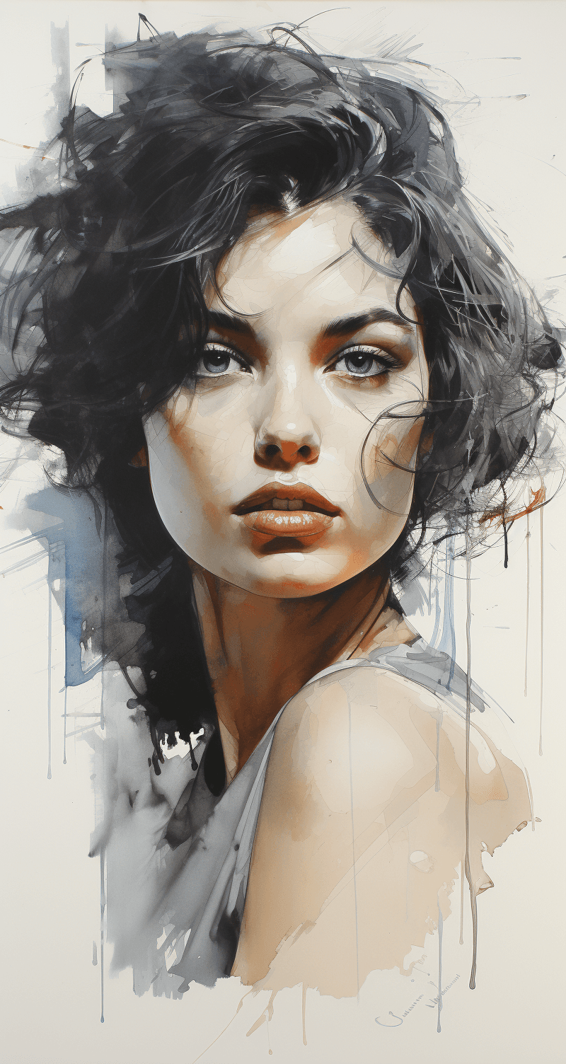 AI generated: drawing of a beautiful woman in a portrait sketchbook, in the style of dynamic expressionist style, ...