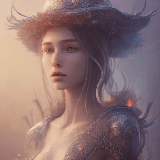 AI generated: cinematic, (realistic), intricate complexity, portrait shot, ray tracing, fantasy wizard hat, flame,...