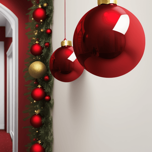 AI generated: Christmas red and gold balls on wall, white bacgroud,  