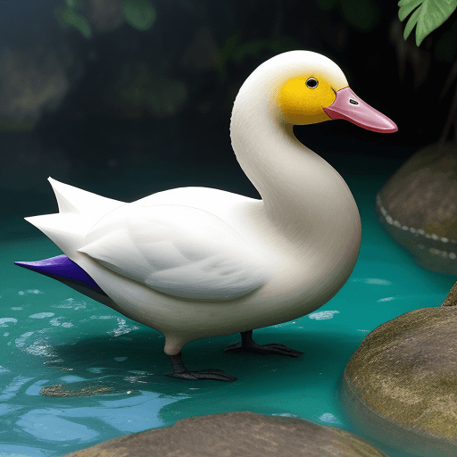 AI generated: pato amarelo, na agua azul pálido, estilo renne