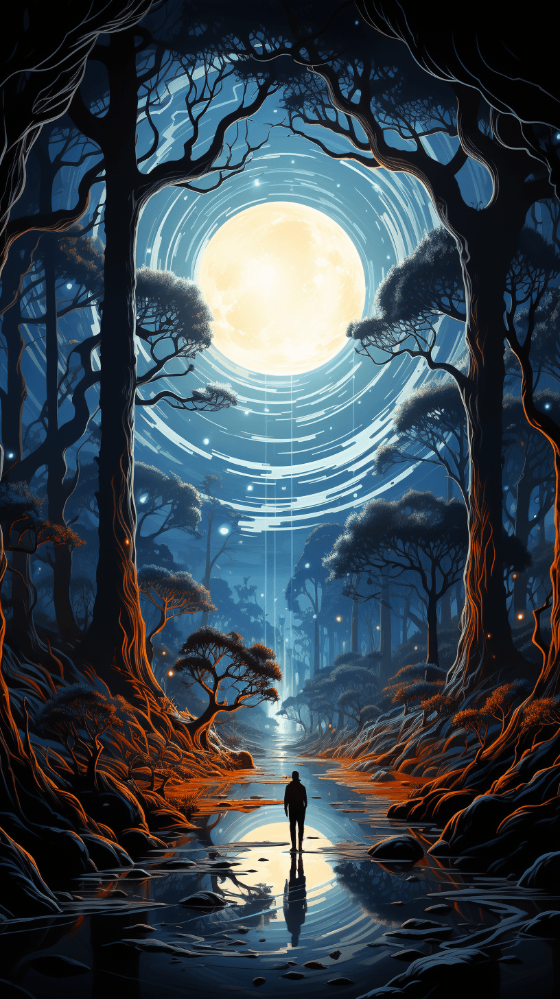 AI generated: an image of a forest with a tree and a wraith in the middle, in the style of visionary otherworldly,...