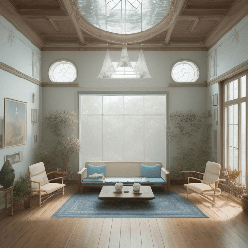 AI generated: High resolution photography interior design, dreamy sunken living room conversation pit, wooden floo...