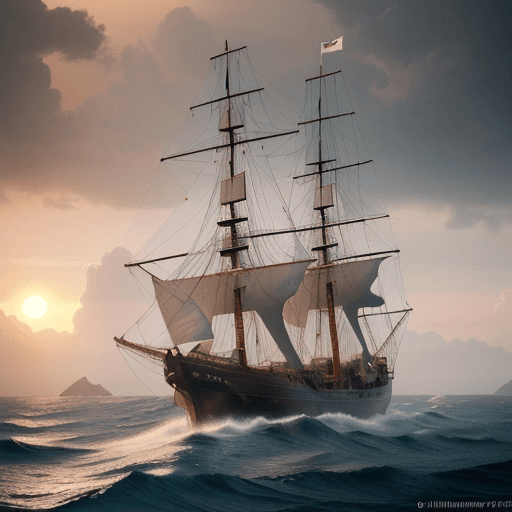 AI generated: Photo of a ultra realistic sailing ship, dramatic light, pale sunrise, cinematic lighting, battered,...