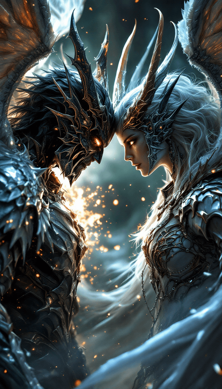 AI generated: Epic Fight between one angel and one demon, angel and demon wings, Extrem perky skin, freckles, real...