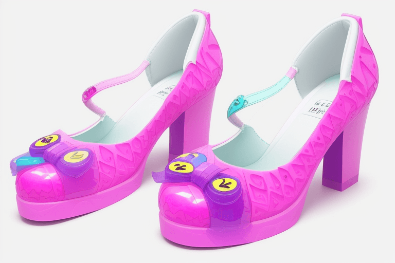 AI generated: Create a Melissa pair of shoe with the Fini candy aesthetic, it must be very fun and colorful. Use t...