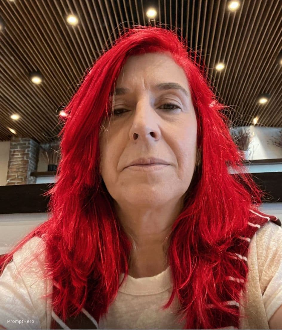 AI generated: change hair color to colorful, red.