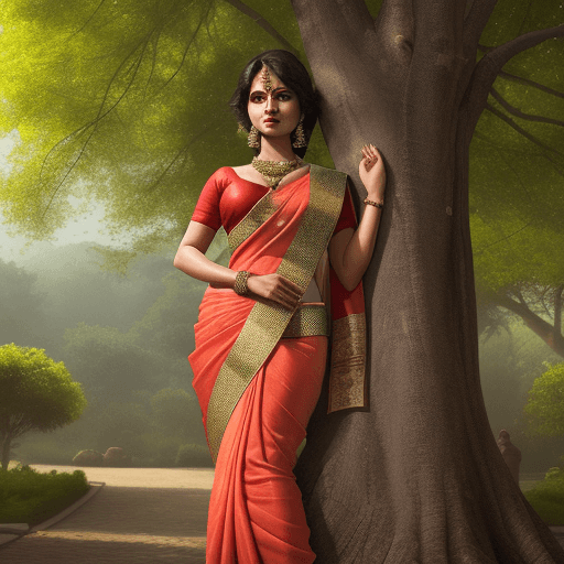AI generated: High resolution,lady in saree ,tree,seminude