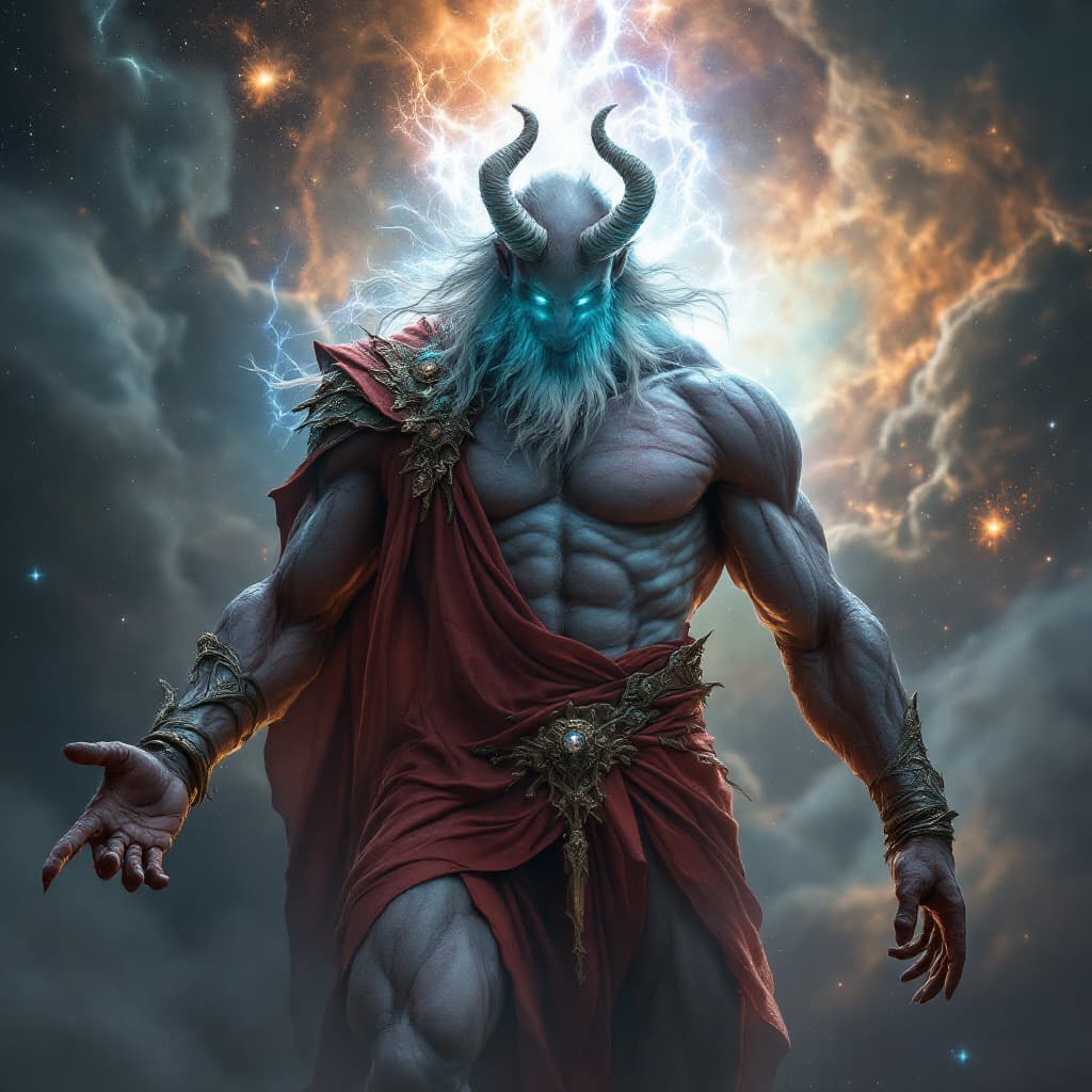 AI generated: God of Healing and sickness, full-body, Etherial, muscular, No mouth or hair, Glowing blue and green...