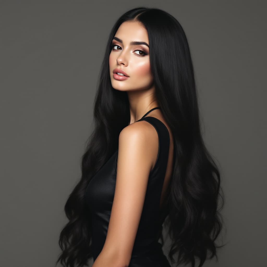 AI generated: AD magazine, Black hair,Women,long hair, elegance,