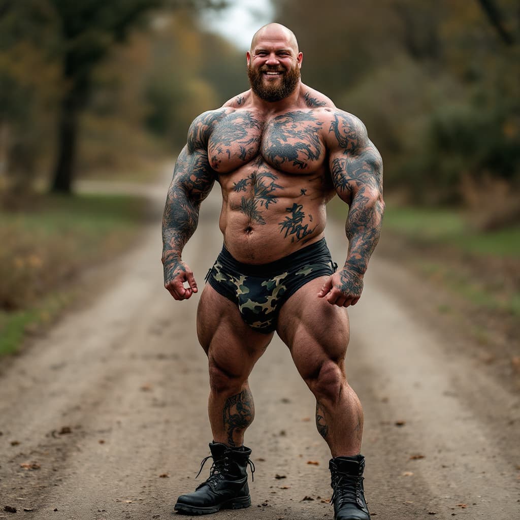 AI generated: Full body image, tall fit slim white irish bodybuilder, heavily tattooed, slim face, chiseled jawlin...