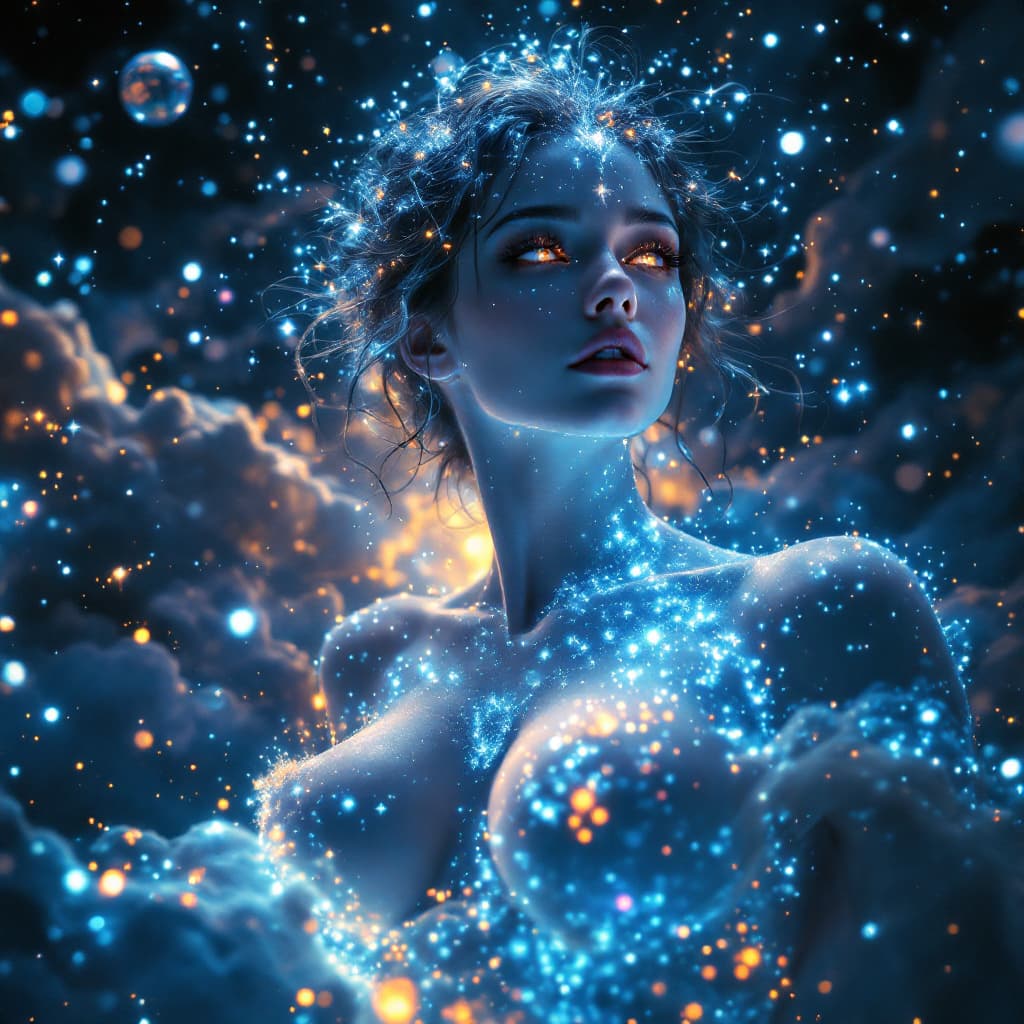 AI generated: A breathtaking, cinematic portrait of a divine female astral being, suspended in the vast expanse of...