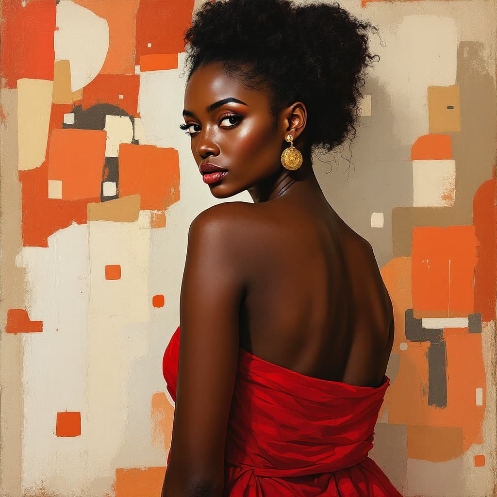 AI generated: An painting of a woman with a picaso style of an african woman blending realism (Caucasian woman) an...