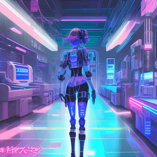 AI generated: A cyberpunk anime illustration of a robot nurse in a futuristic hospital, neon lights reflecting off...