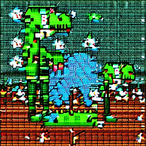 AI generated: a t-rex::cute::jungle int the back --v 4 --q 2 --ar 9:16, SAI Pixel Art