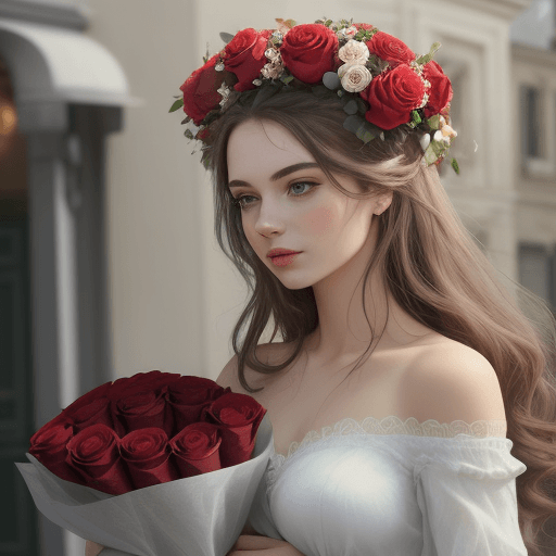 AI generated: A woman with a bouquet of roses on her head