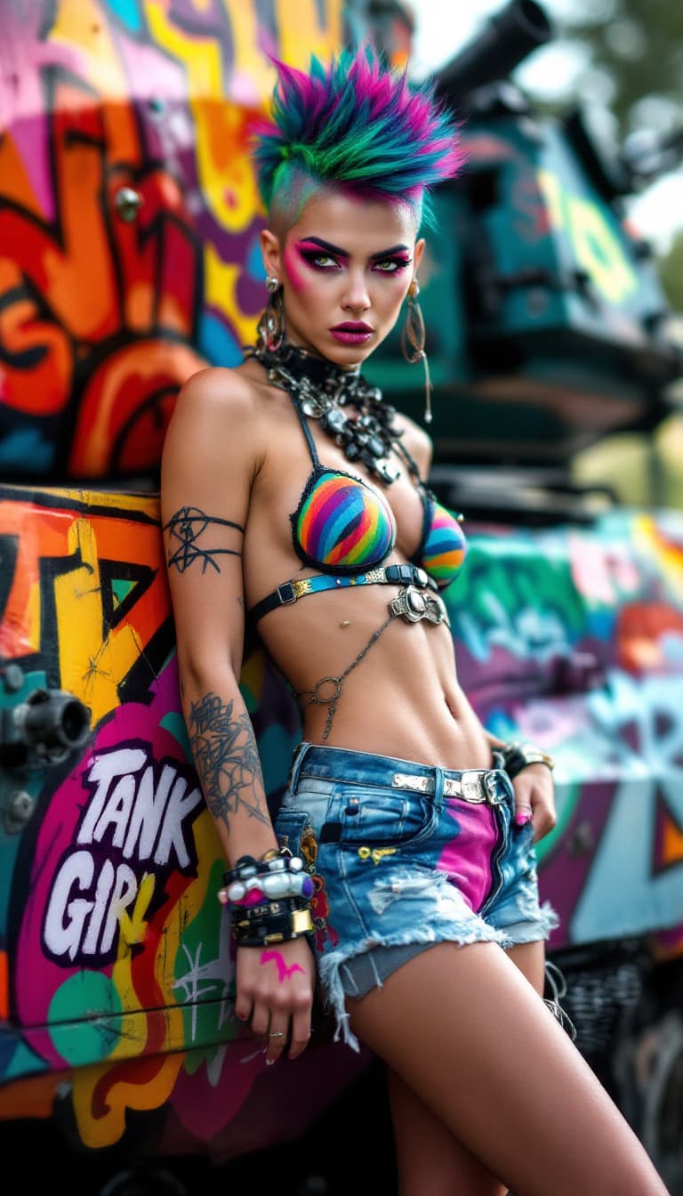 AI generated: Full-length view of a bold portrait of a rebellious woman, with a defiant look, fiery and energetic ...