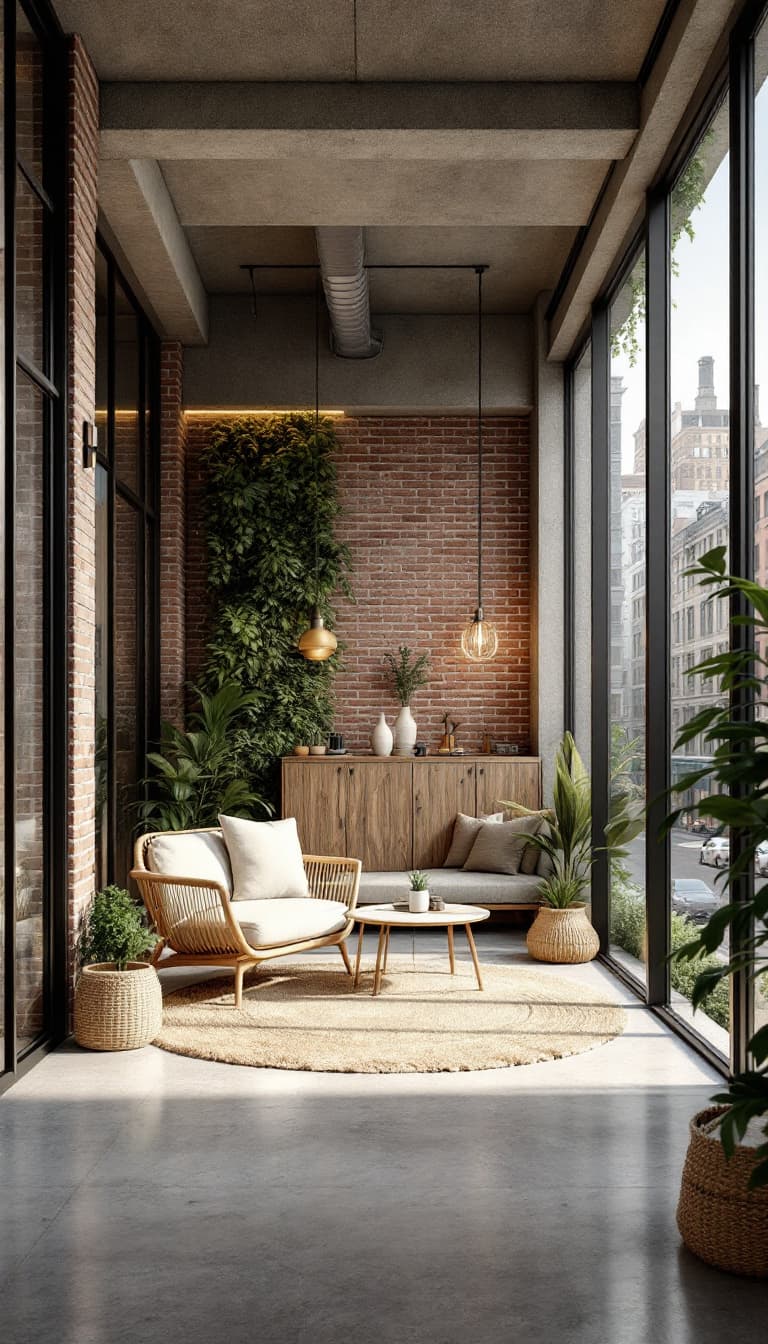 AI generated:  Cozy apartment building, brick and concrete fa\u00e7ade, wooden accents, industrial chic interiors,...