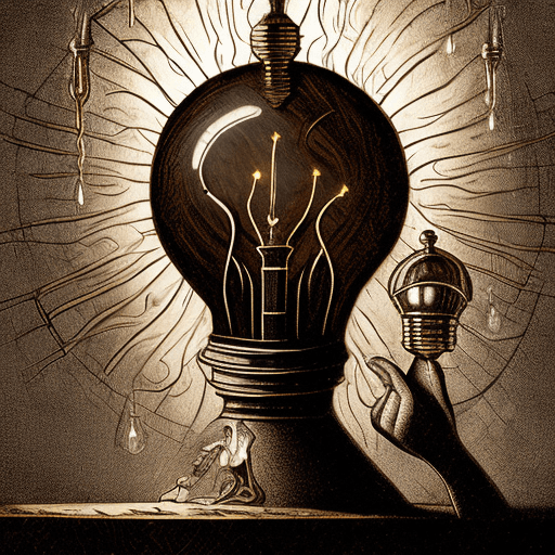 AI generated: A captivating dark fantasy illustration showcases an intricately designed metallic figure with a lig...