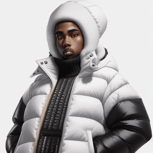 AI generated: milky adidas winter puffer jacket, design trend, design by kanye west, on a white background, octane...