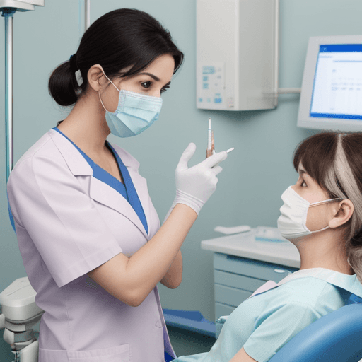 AI generated: Hyper realistic image of a dentist giving advice to a patient in a clinic. 