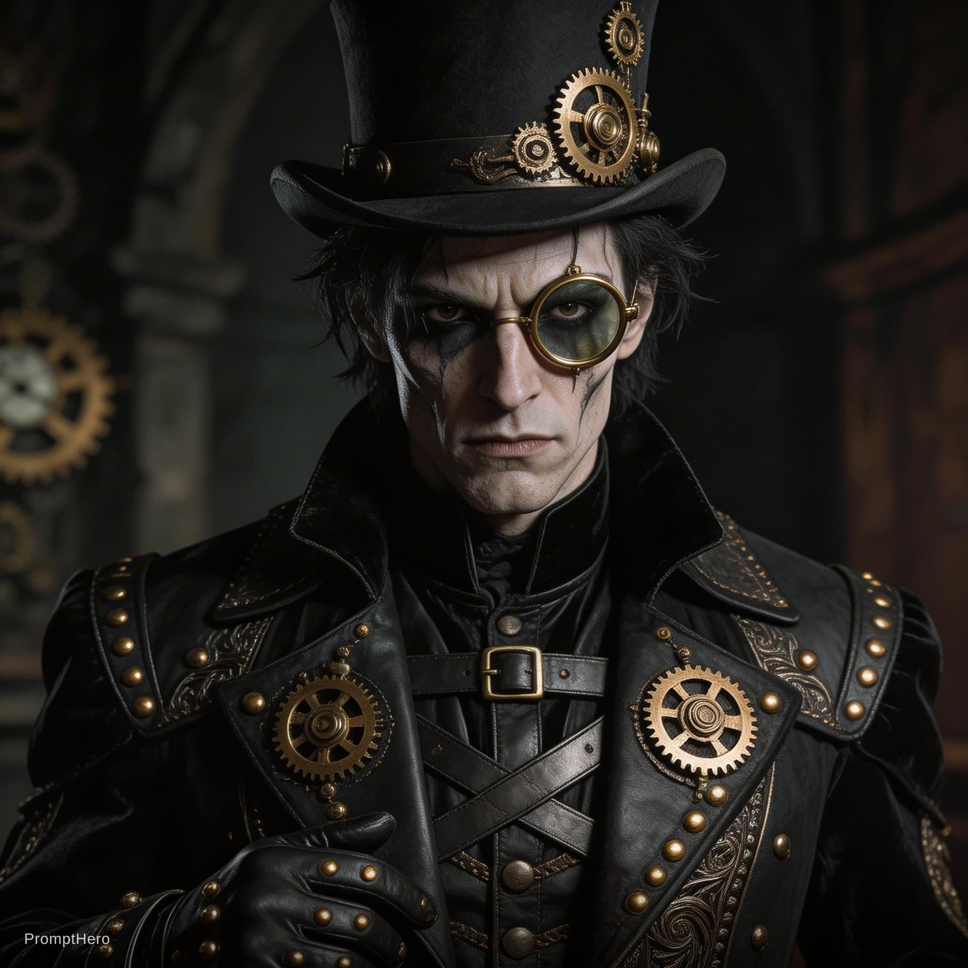 AI generated: created photo A goth steampunk grotesque male attire,vintage dark,intricate design and details,drama...