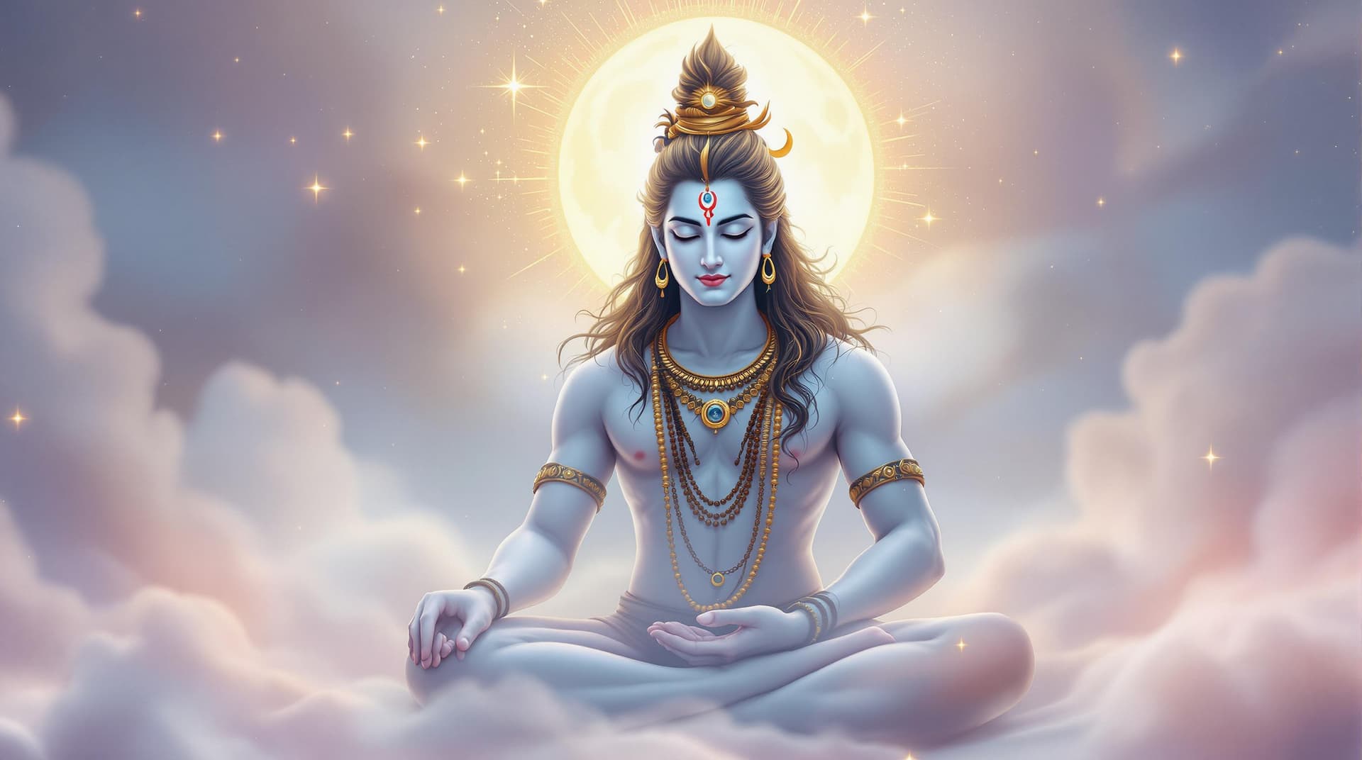 AI generated: "Generate a photorealistic image of Lord Shiva, a hindhu diety wearing rudraksha, having a cresent m...