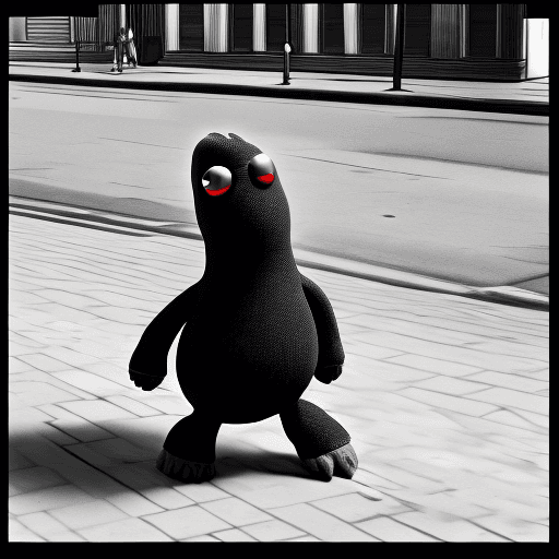 AI generated: dirty black smelly sock creature walking down the street --ar 16:9 --style raw --s 850 --c 28 --q 5