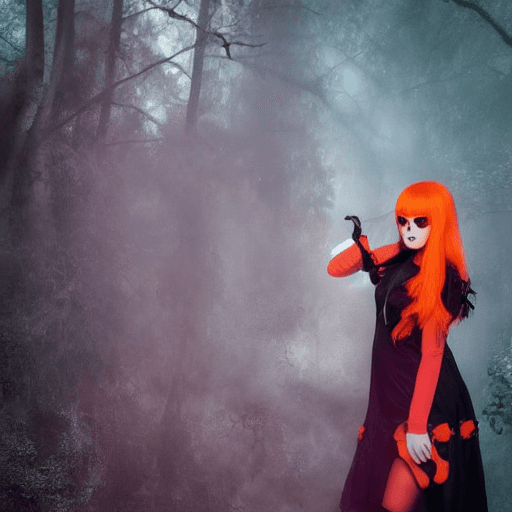 AI generated: goth girl astestic, velma from scooby-doo, a woman wearing eye glasses and an orange top, goth style...