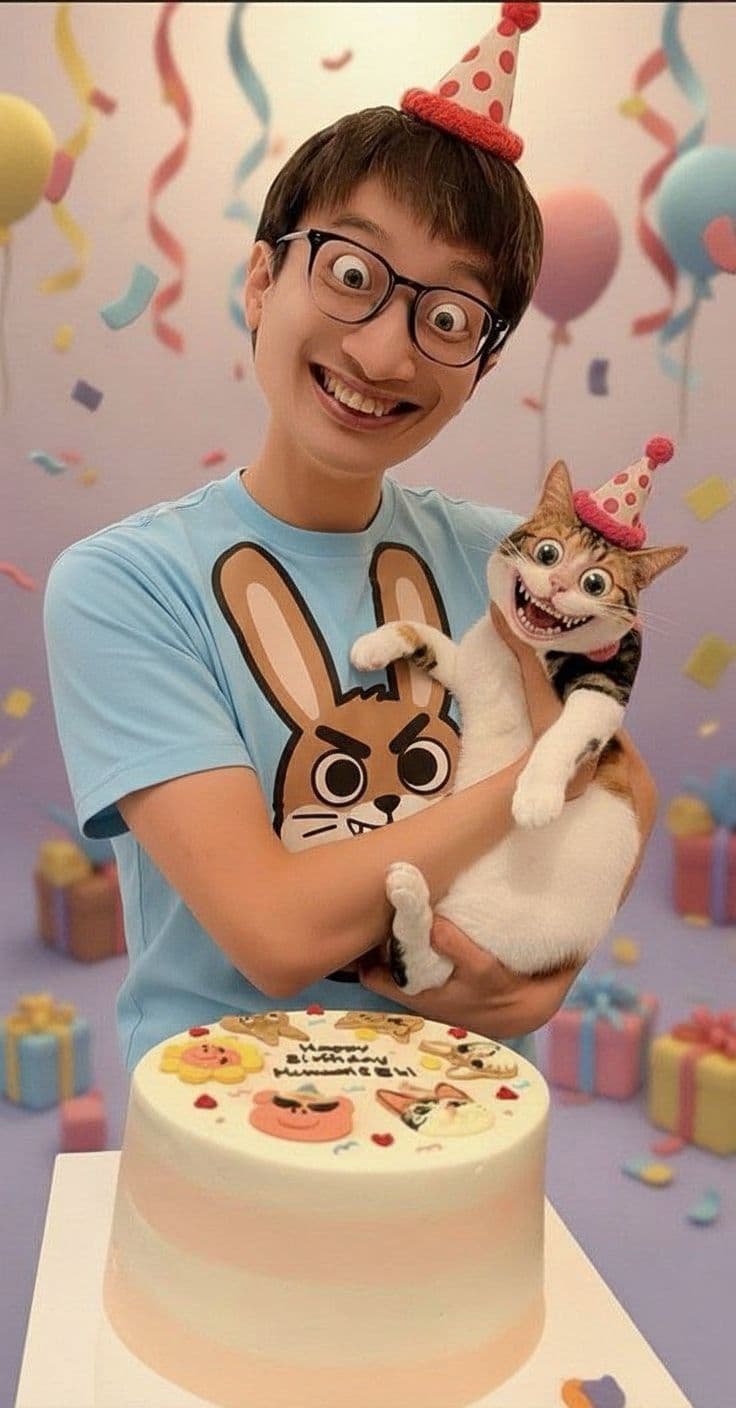 AI generated: change the shirt to a cartoon feel shirt with a brown face rabbit