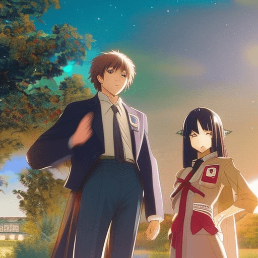AI generated: {best quality}, two cool teens with their cool mature adult mentor of anime characters standing next...