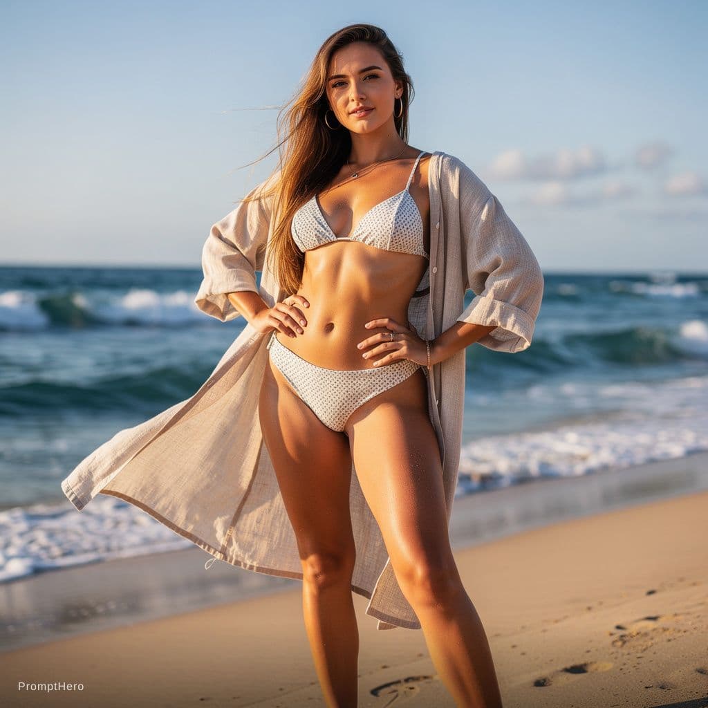 AI generated: 18 years old women, massive breasts, bikini, long hair, 