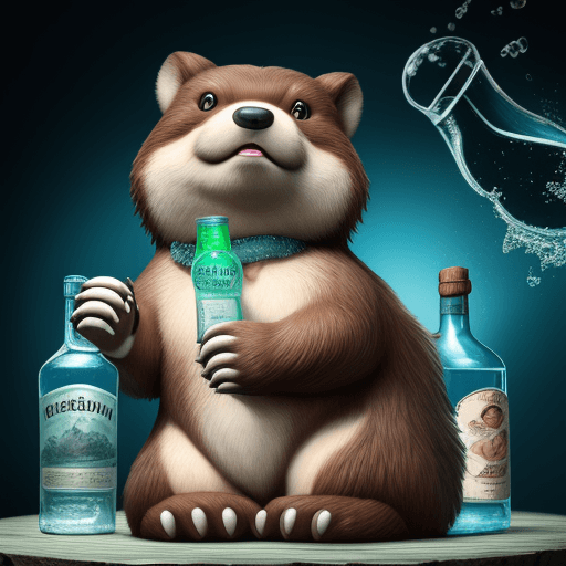 AI generated: Photo ultra realistic, 4k, beaver, with 6 paws, thick hair, sitting on the neck of the bottle of Bor...