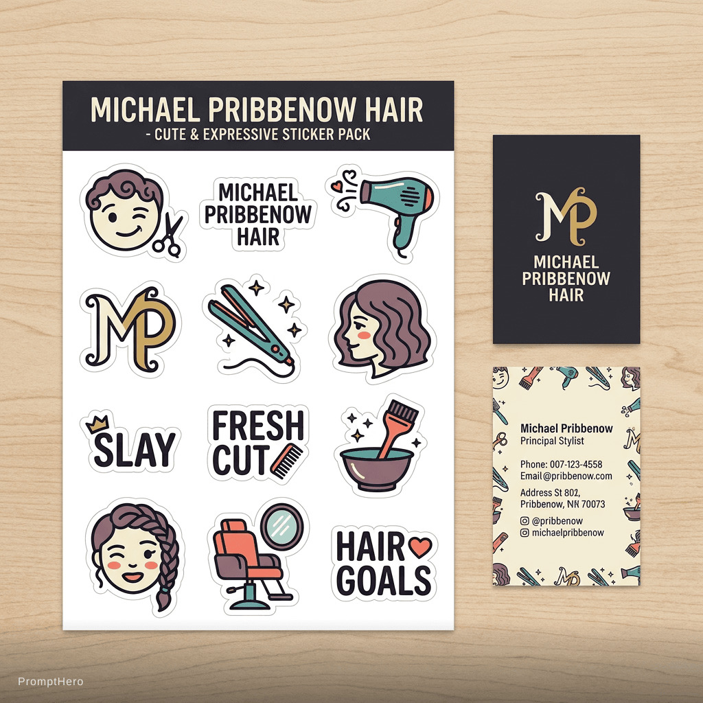 AI generated: Create a new modern and sharp business card for Michael Pribbenow Hair 
